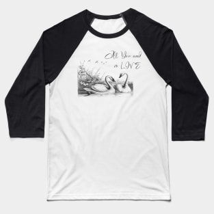 Swans Vintage Wildlife Illustration with Text Baseball T-Shirt